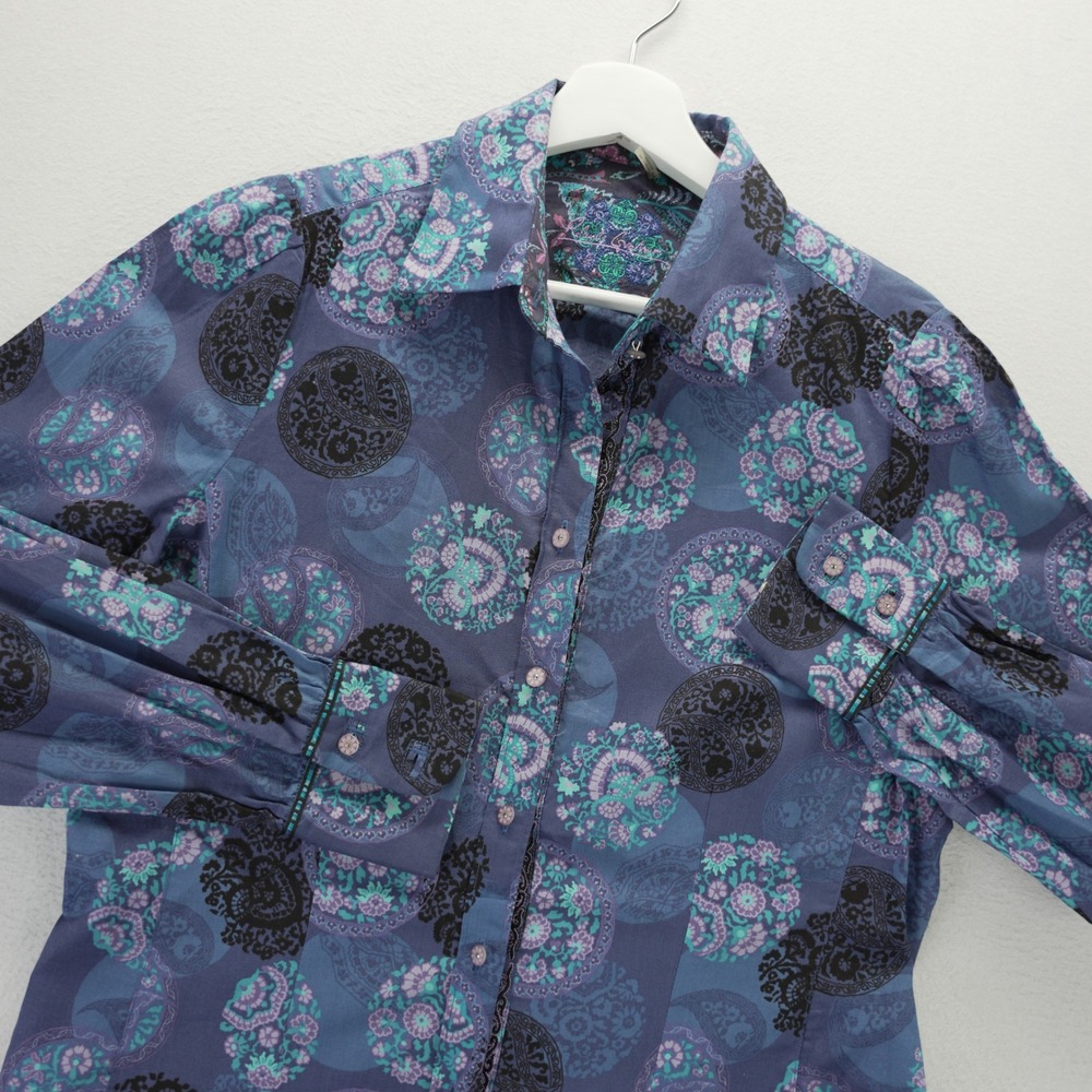 Robert Graham Womens Blue Medallion Paisley Cotton Button Down Shirt Size S